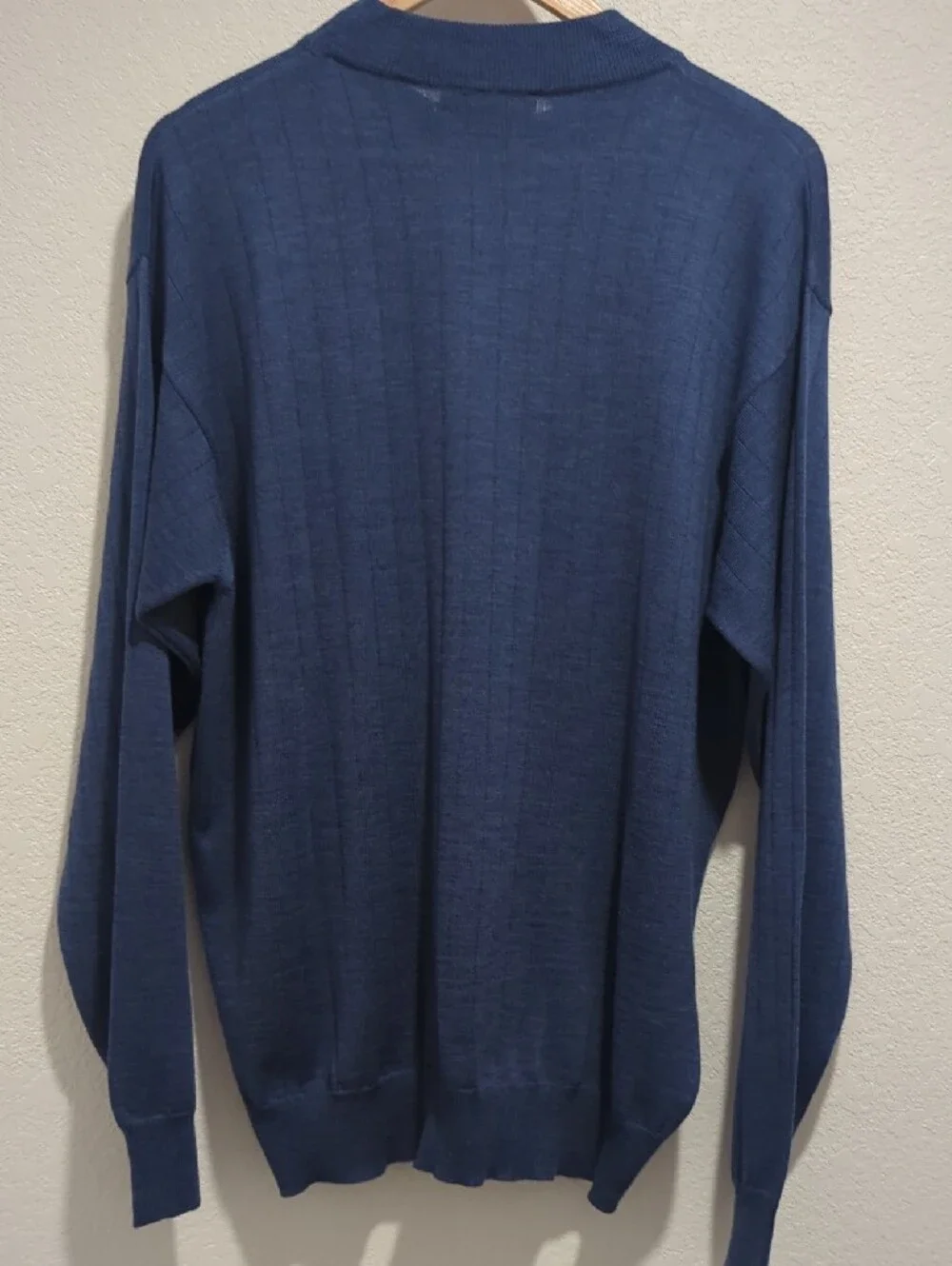 Toscano Made in Italy 100% Extrafine Merino Wool Ribbed Sweater Blue